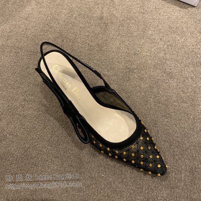 DIOR女鞋 迪奧2021專櫃新款J’ADIOR尖頭涼鞋 Dior網紗燙鑽路跟涼鞋  naq1527